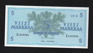 Finnland, 5 Markka, 1963, P-106, unzirkulierte Banknote, Serie-Z13 - Bild 1 von 2