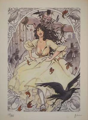 Milo MANARA : Jeune femme poursuivie par un indien, Lithographie signée - Photo 1/4