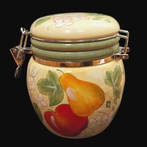 Canister by Gibson Home Fruit Grove with Bail Lid Apples Pears Ceramic - Picture 1 of 9