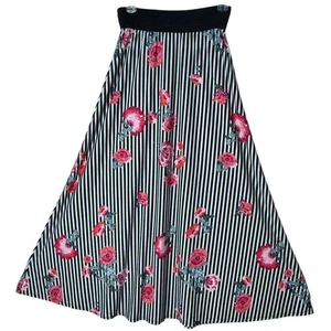 Langer Maxirock Damen Blumen gestreift Größe S schwarz maximalistisch fließend Statement - Bild 1 von 6