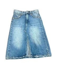 ZARA GIRL'S 7 DENIM BLUE JEAN SKIRT DISTRESSED FRONT SLIT MIDI - Picture 1 of 7