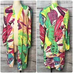 Chicos 2 große bunte Dschungel Staubtuch tropischer Blumenmuster Strickjacke - Bild 1 von 12