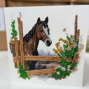 1pc Chestnut Brown Horse Diamond Art Completed Greeting Thank You Birthday Card - Picture 1 of 8