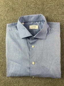 Eton Contemporary Men 100% Cotton Long Sleeve Dress Shirt Size 46-18 Blue - Picture 1 of 9