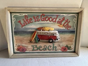 Wood Sign Volkswagen Bus “life Is Good At The Beach” 17x12” - Picture 1 of 3