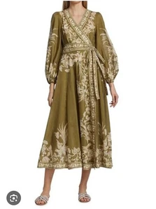 Zimmermann Anneke Wrap Midi Dress Olive Bird - Size 3/AU14 - Picture 1 of 1