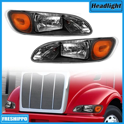 Left+Right Headlights Fits 2008-2013 Peterbilt 325/384/386 Truck Black Housing - Image 1 of 4