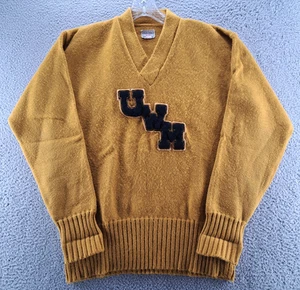 VINTAGE Mid City Sand Knit UWM Varsity Letterman Sweater 46 Mustard WI USA 60s  - Picture 1 of 11