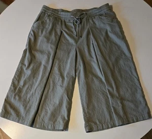 Eileen Fisher LARGE High Rise Wide Leg Cropped Organic Cotton Nori Green Pants - Picture 1 of 11