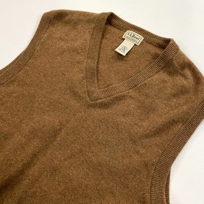 LL Bean Wool V-Neck Sweater Vest Mens Medium 100% Lambswool Knit Camel Brown - Image 1 of 4