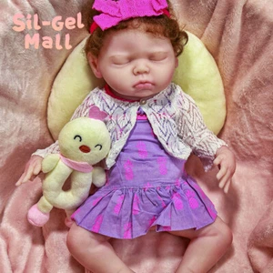 16"Eyes Closed Sleeping Newborn Girl Rootd Hair Handmade Soft Silicone Baby Doll - Picture 1 of 10
