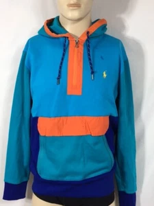 Herren Neu mit Etikett Polo Ralph Lauren Doppelstrick Half-Zip Aqua Mint Farbblock Hoddie  - Bild 1 von 4