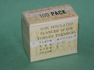 100 Pc Box Solderless Non-Insulated Spade Flange Terminals for AWG 16-14 Wire - Picture 1 of 5