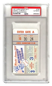 1957 World Series Game 3 Ticket Braves Yankees Mantle HR #9 PSA *3823 - Picture 1 of 3