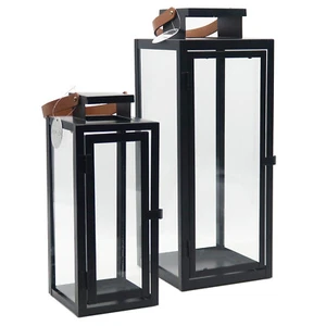 2er-Set Laterne in Schwarz 30cm/42cm - Gartenlaterne mit Glas-Scheiben u Henkel - Bild 1 von 12