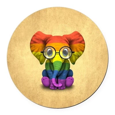 ELEPHANT GAY LGBT RAINBOW Glass Pendant German Silver 20" Necklace Women Men - Image 1 of 4