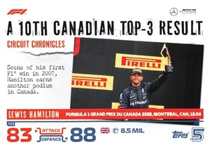 2023 Topps F1 Circuit Chronicles #152 Lewis Hamilton - 3rd Place in Canada - Picture 1 of 2