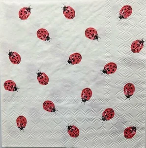 TWO Individual Paper Cocktail Decoupage Napkins - 1419 Ladybug Gathering - Picture 1 of 2