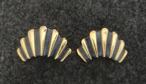 Vintage Bluette Made in France Shoe Clips Gold Tone & Black Geometric Stripes - Picture 1 of 9