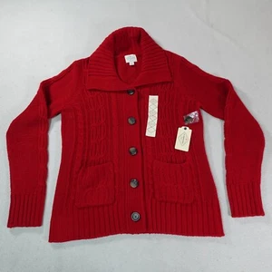 Fisherman Cardigan Sweater Womens Large Red Knit St Johns Bay Grandma Thick Top - Picture 1 of 13