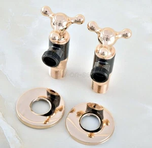 2pcs Black & Gold Brass Bathroom 1/2"male x 1/2" male Angle Stop Valve - Picture 1 of 7