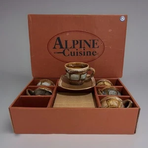 VTG Alpine Cuisine Italy Design Set of 6 Tea/Coffee Cups & Saucers Brand NEW 3oz - Picture 1 of 7