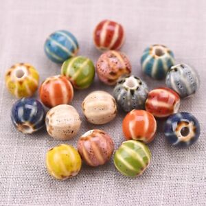 10pcs Round Pumkin Pattern 11mm Ceramic Porcelain Loose Beads for Jewelry Making