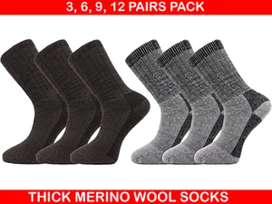 3/6/9/12 Pairs Men's Merino Wool Socks Outdoor Walking Work Boot thermal Socks - Picture 1 of 9