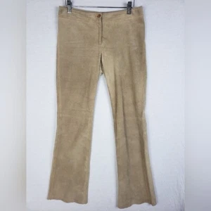 Vintage BCBGMAXAZRIA Leather Suede Pants Y2K Low Rise Tan size 6 Bootcut Cowgirl - Picture 1 of 11