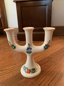 VTG 1970'S TANACS HP 8" X 8 1/4" PORCELAN-CERAMIC FLORAL 3 ARM CANDLEABR-HUNGARY - Picture 1 of 7