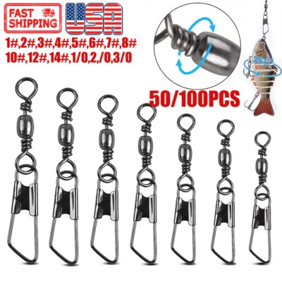 50/100PCS Fishing Barrel Swivel with Interlock Snap Fishing Swivel Size 14#-3/0 - Image 1 of 4