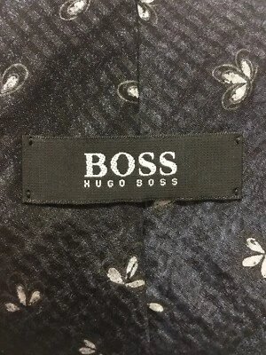 Men’s Hugo Boss 100% Silk Tie Black With Gray Print Made In Italy - Image 1 of 4