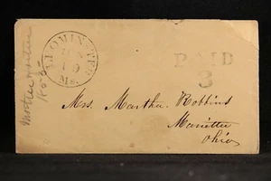 Massachusetts: Cubierta sin estampillas Leominster 1855, CDS negros y grande PAGADO 3 - Imagen 1 de 2