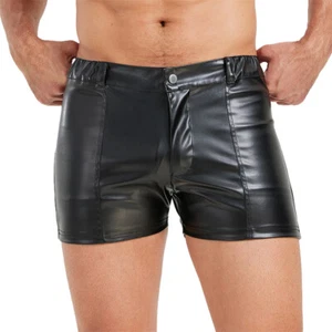 Mens PU Leather Shorts Nightclub Party Elastic Waistband Male Hot Pants Clubwear - Picture 1 of 12