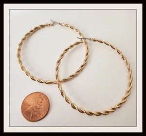 Polished Twisted Gold Hoop Earrings 2.25" Hoops New - Picture 1 of 2