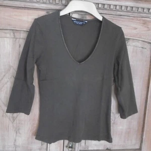 Vintage Dorothy Perkins chocolate brown cotton V neck 3/4 sleeve T-shirt 10 - Picture 1 of 6