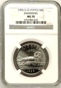 1996 S Atlanta Olympics Swimming Half Dollar 50c $ Coin NGC MS 70 Perfect - Picture 1 of 2