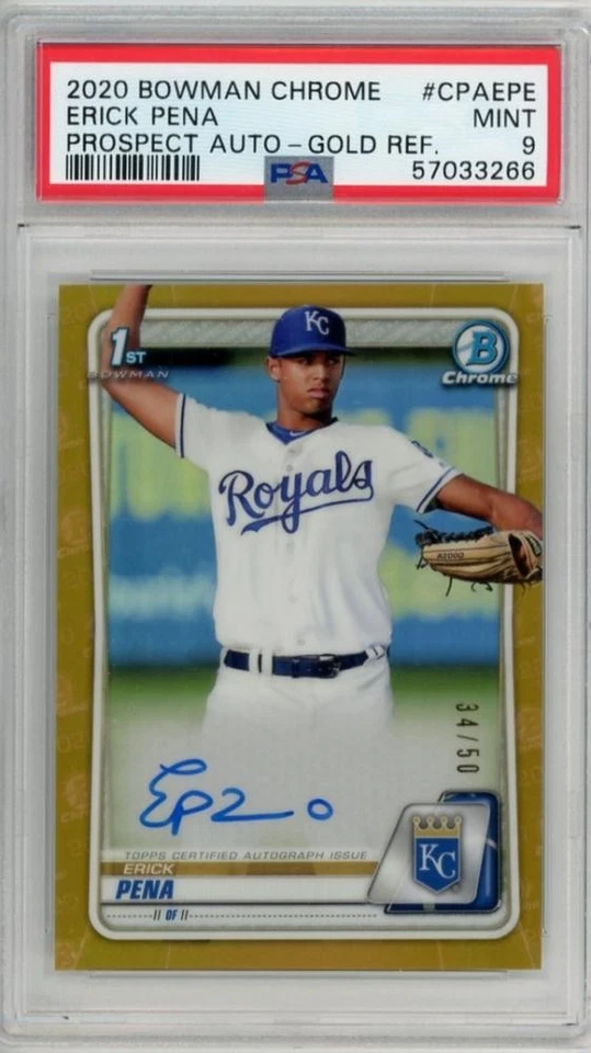 PSA9 2020 Topps Bowman Chrome Erick Pena Prospect Auto Gold /50 - Image 1 of 1