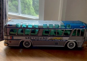 Autobús galgo de colección raro 1964-65 Feria Mundial juguete litográfico de hojalata/Japón - Imagen 1 de 9