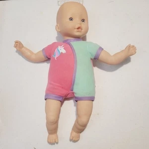 Cititoy Baby Doll 2008 Blue Eyes Bald Head Pink Cloth Body Plush 12” Soft - Picture 1 of 6