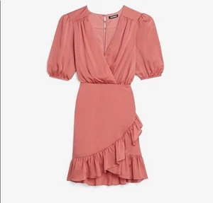 Women's Express Printed Ruffle Wrap Hi Low Maxi Dress M Pink - Picture 1 of 22