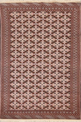 Alfombra oriental geométrica vintage 4x6 alfombra tribal oriental de lana anudada a mano Foto 1 de 4