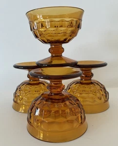 4 Vintage Glas WHITEHALL COLONY Dessert TELLER - Bernstein/Gold - Kubistfuß MCM - Bild 1 von 18