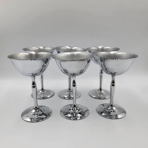 Kelche 6er Set Art Deco Cocktail Edelstahl Chrom Ranken Schnaps Martini   - Bild 1 von 7