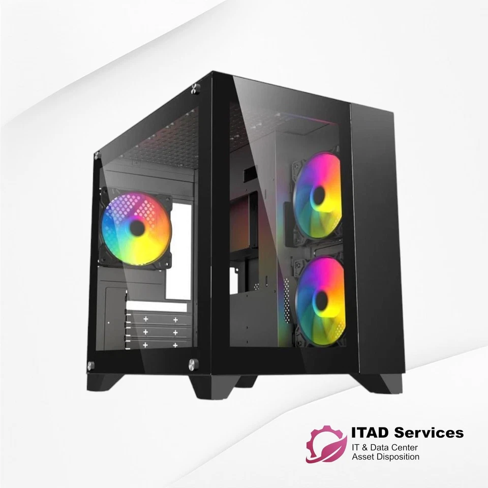 DIYPC ARGB-Q3. R2-BK Tempered Glass Micro ATX Gaming PC Case - Image 1 of 1