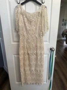 Vintage House Of Bianchi Ivory Lace Dress Women’s S Tiered Boho Bridal Gown - Picture 1 of 7