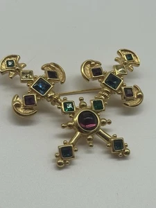 VTG MVH Michaela Von Habsburg Cabochon Brooch Dueling Swords Crown Jewels RUNWAY - Picture 1 of 7
