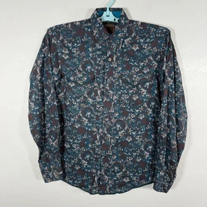 Roper Shirt Mens Medium Blue Pearl Snap Western Long Sleeve Floral Paisley - Picture 1 of 8