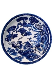 Piatto grande vintage ceramica asiatica giapponese bianco blu vassoio Fuji Tohki 12,5" - Foto 1 di 4