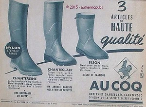 PUBLICITE AU COQ BOTTE CHAUSSURE EN CAOUTCHOUC CHANTECLAIR DE 1957 FRENCH AD PUB - Picture 1 of 1